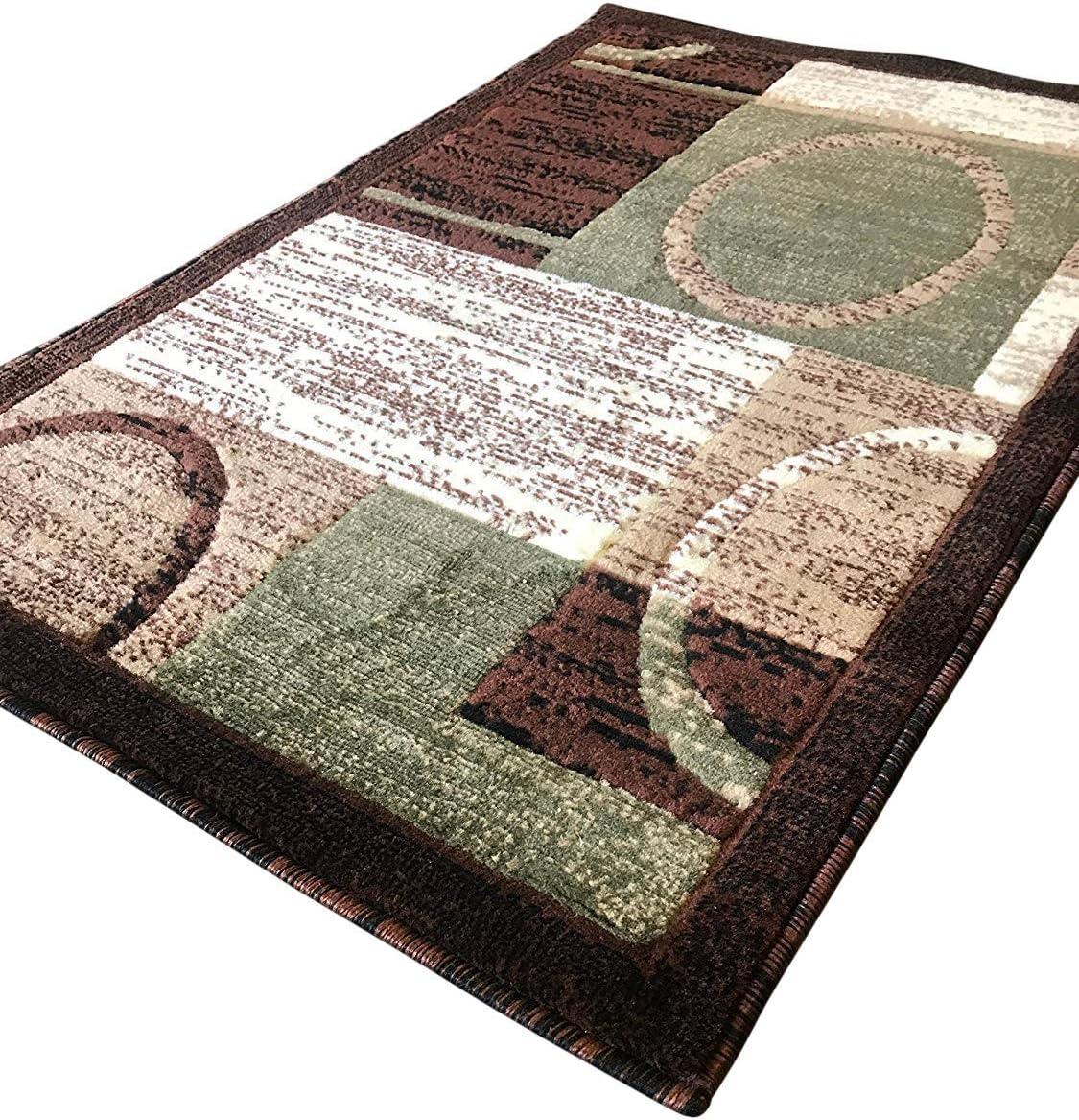 Americana Modern Door Mat Area Rug Brown with Green Design #1497 (2ft.X3ft.)