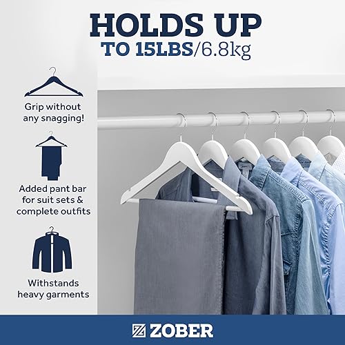 Miniatura 4 de Zober - Paquete de 20 perchas antideslizantes y resistentes de madera con barra y ranuras para utilizar en el clóset y colgar pantalones, chaquetas