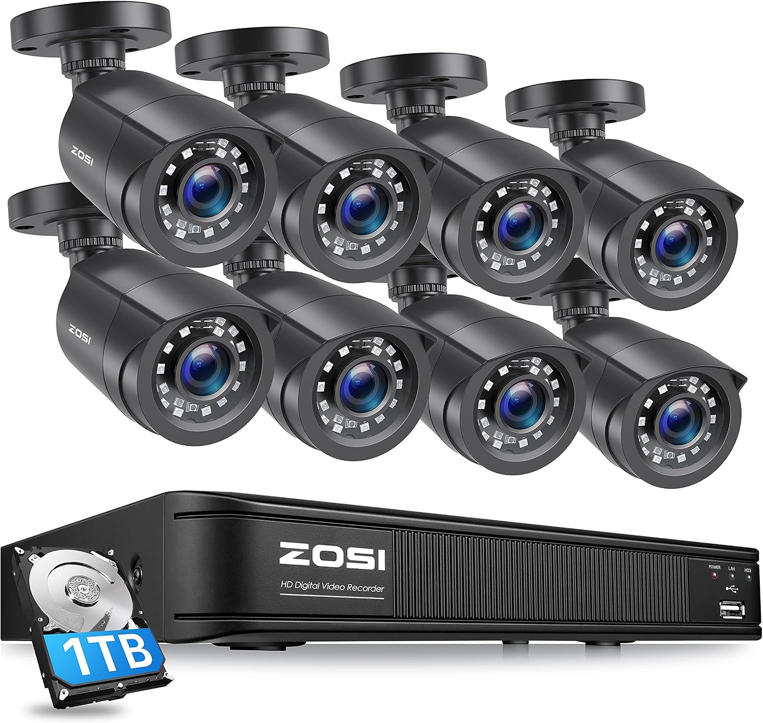 Amаzіng 🔥 ZOSI 1080P H.265+ Home Security Camera System,5MP Lite 8 Channel CCTV DVR Recorder with Hard Drive 1TB and 8 x 1080p Weatherproof Bullet Camera Outdoor Indoor with 80ft Night Vision, Motion Alerts