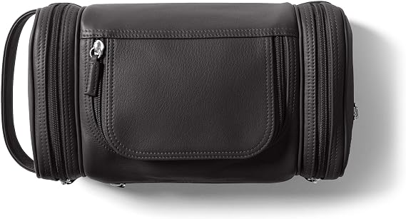 Leatherology Black Onyx Multi Pocket Toiletry Bag Full-Grain Leather Travel Dopp Kit with Multiple Zippered Compartments | Spacious, Durable Organizer for Toiletries & Grooming Essentials