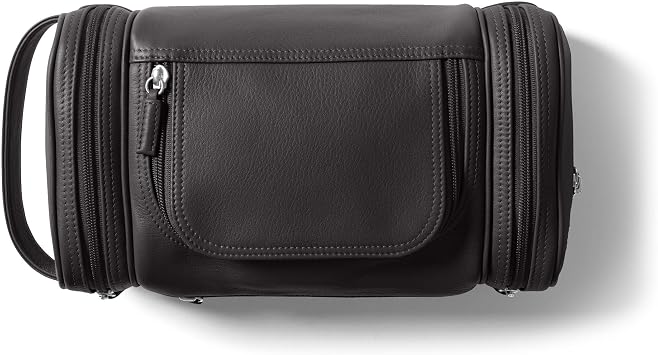 Leatherology Black Onyx Multi Pocket Toiletry Bag Full-Grain Leather Travel Dopp Kit with Multiple Zippered Compartments | Spacious, Durable Organizer for Toiletries & Grooming Essentials