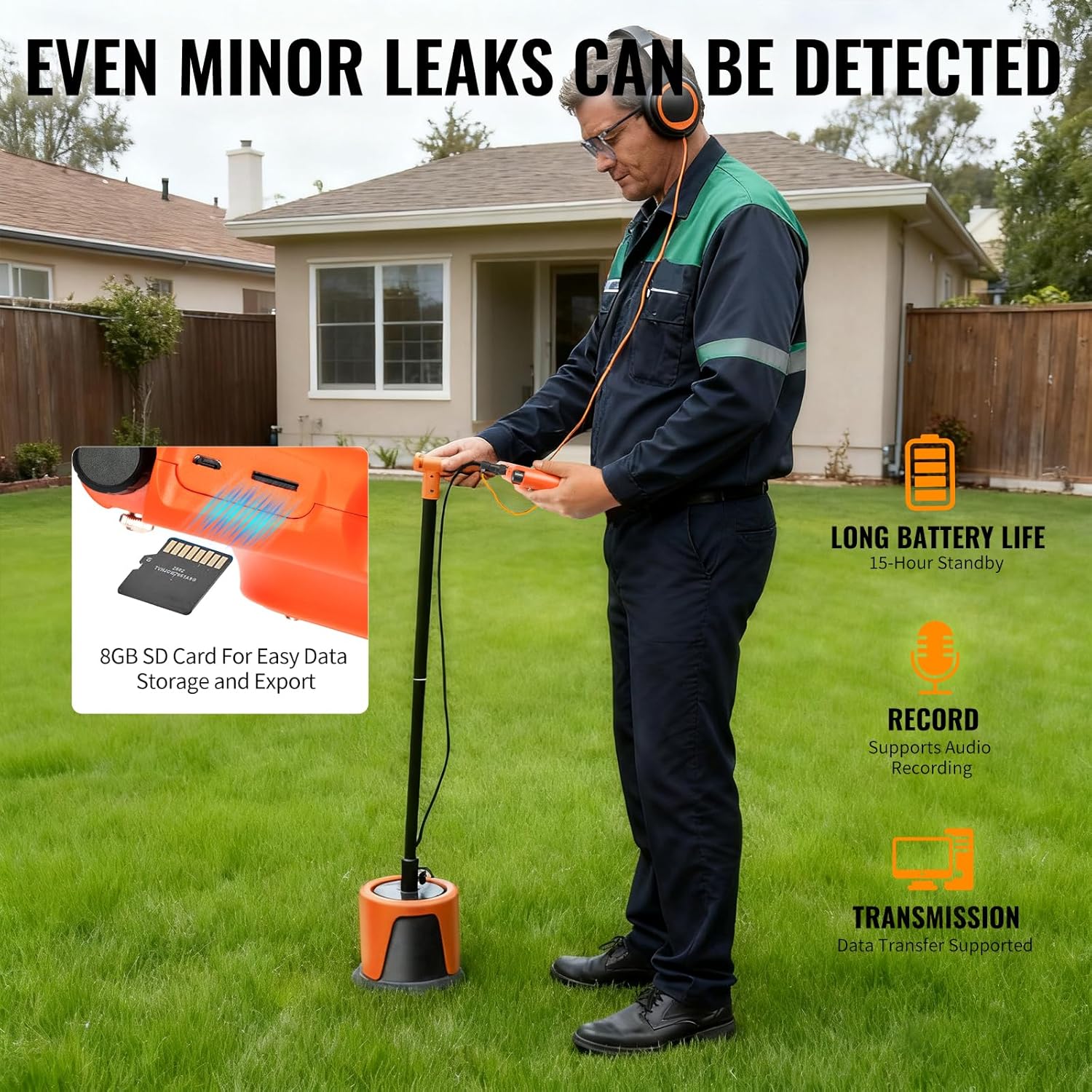 A person using the PQWT L7000 detector in a grassy area, focusing on a specific spot.