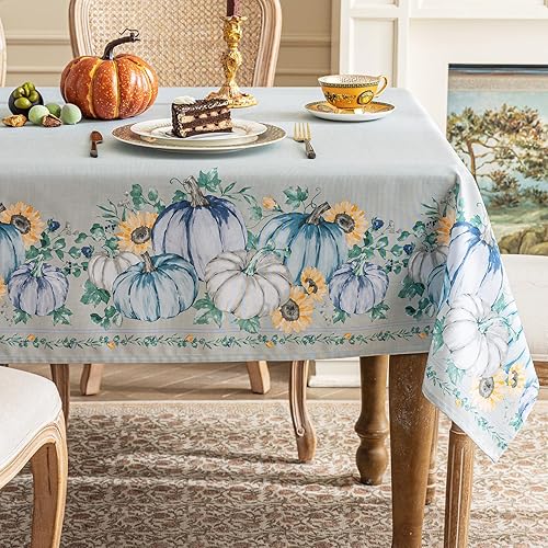 Joyfol Day Mantel de otoño de Acción de Gracias, mantel rectangular con hojas de arce y calabaza otoñales, resistente al agua, duradero (54 x 78
