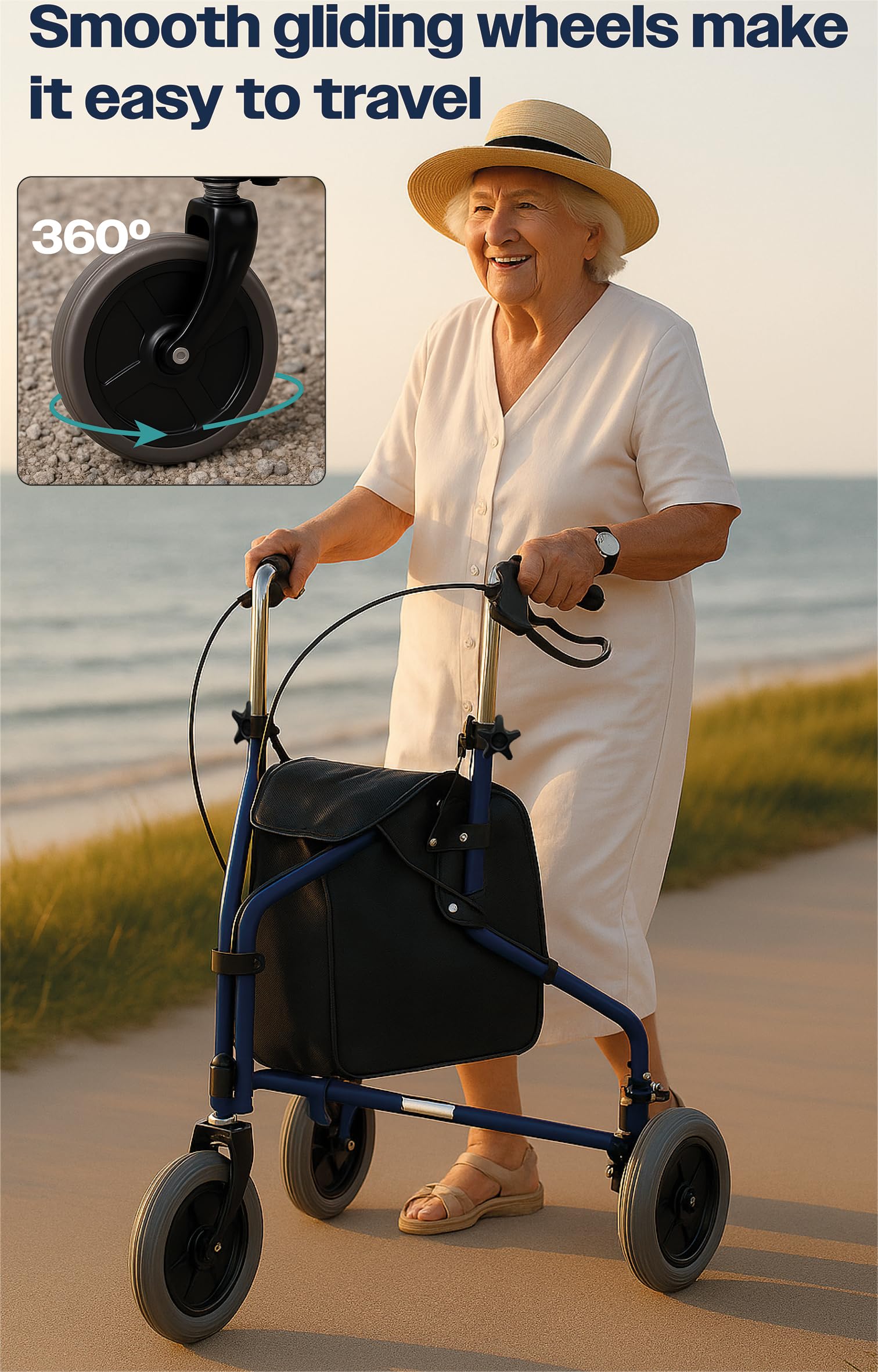Aidapt Caminante de tres ruedas con bolsa en azul