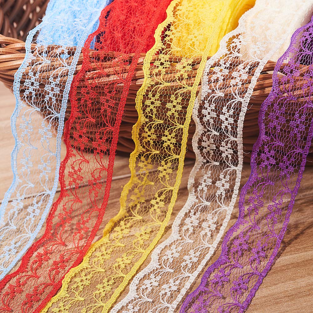 BENECREAT 20 Rolls 200 Yards Mixed Color 7/8" Wide Floral Pattern Fabric Lace Ribbon by The Roll for Wedding Decorating, Sewing, Hair Bow Making, Gift Wrapping