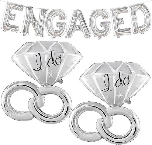 KatchOn, Letras de globos de compromiso plateados, paquete de 3, globos de compromiso plateados, globos de anillo de compromiso | Anillo de