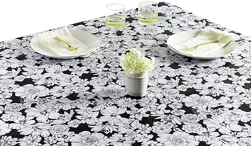 Miniatura 2 de Wildflowers - Mantel de hule para patios, pícnic y mesas de cocina, color negro, vinilo de plástico, mantel de plástico (54.7 x 89.8 in) (círculo de