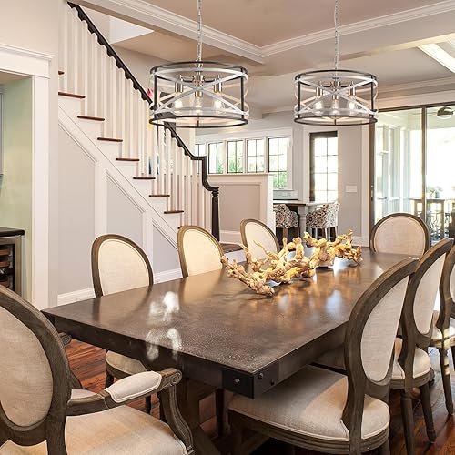 Miniatura 7 de Candelabros de granja para comedor, lámpara de metal de 3 luces, lámpara de araña rústica de 18.5 pulgadas, lámpara colgante para cocina, vestíbulo,