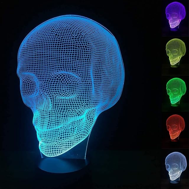 FULLOSUN Holloween Decor, Skull 3D Lamp Optical Illusion, Death Model Gift for Fan Xmas Halloween, Kids Boy Room Night Light with Remote16 Colors Changing