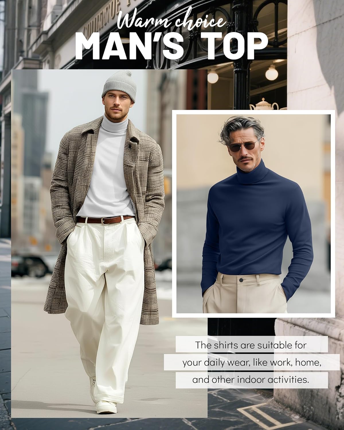 Ficerd 3 Pack Men's Big and Tall Turtleneck Shirts Cotton Long Sleeve Turtle Neck Tops Plus Size Loose Fit Basic Tee - Image 4