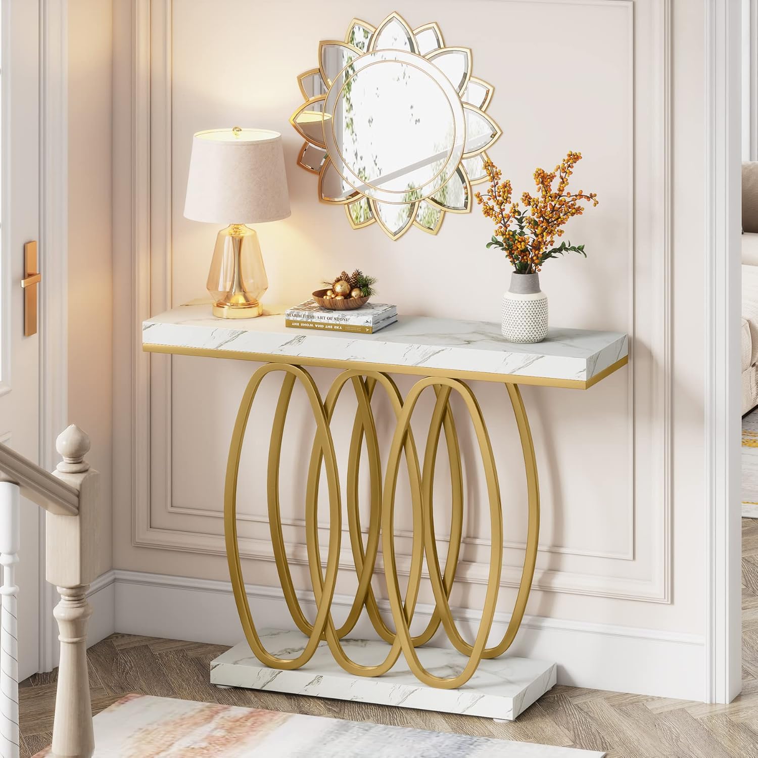 Tribesigns White Gold Console Table, Modern Entry Table
