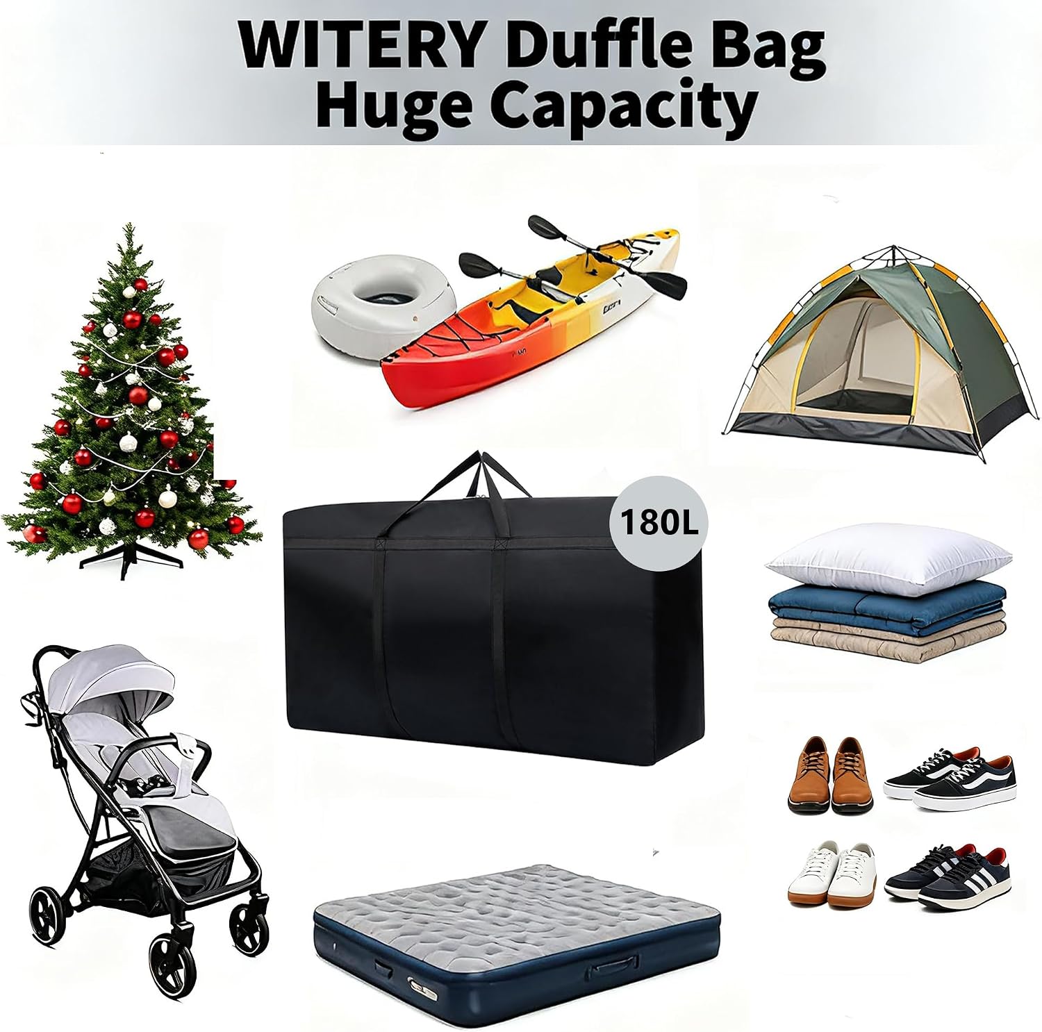 WITERY 2 Pack 180L/47.5 Gallons Extra Large Storage Bags Jumbo Duffle Bag for Travel Moving Totes Boxes Heavy Duty Stronger Handles Zippers Reusable Storage Totes for Bassinet Clothes Blankets