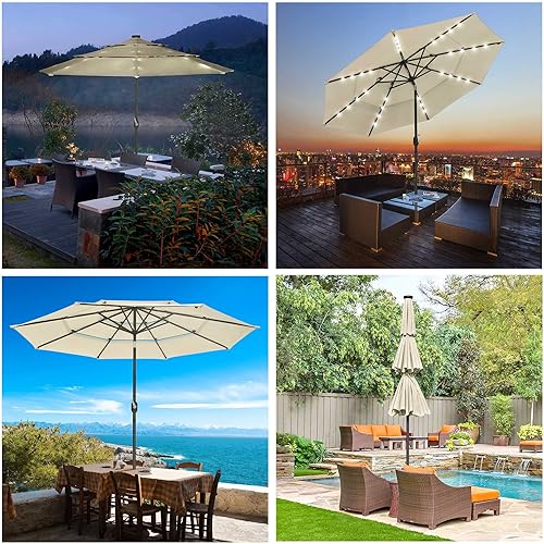 Miniatura 2 de Yescom Outdoor Solar Powered LED Patio Umbrella with Crank Tilt for Garden Backyard Deck Table Market Poolside Party Event 2-Beige,3-Negro