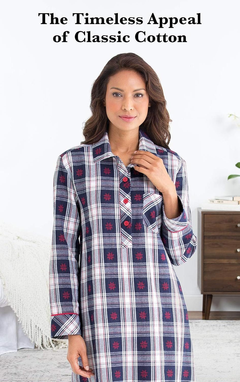 PajamaGram Long Flannel Nightgown - Women Nightgown, Plaid - Image 3