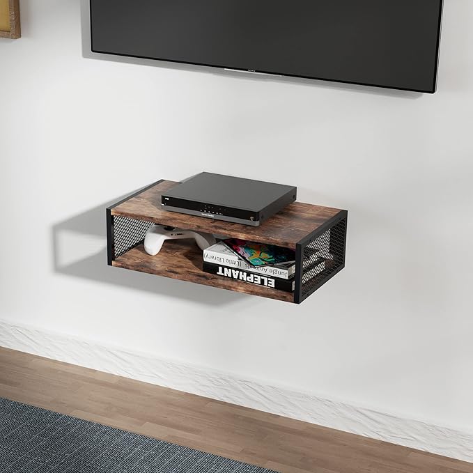 KES AudioVisual Shelving, Floating TV Shelf Media Shelf with Storage