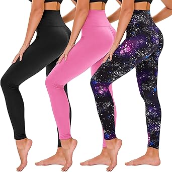 TNNZEET 3 Pack Leggings for Women - Black Tummy Control High Waisted Soft Yoga Pants for Workout Gym Running with Pockets