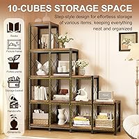 Vista 4 de PAKASEPT Estantería de esquina con 14 estantes, estantería de esquina de escalera, estantería industrial vintage, estante rústico de 5 niveles