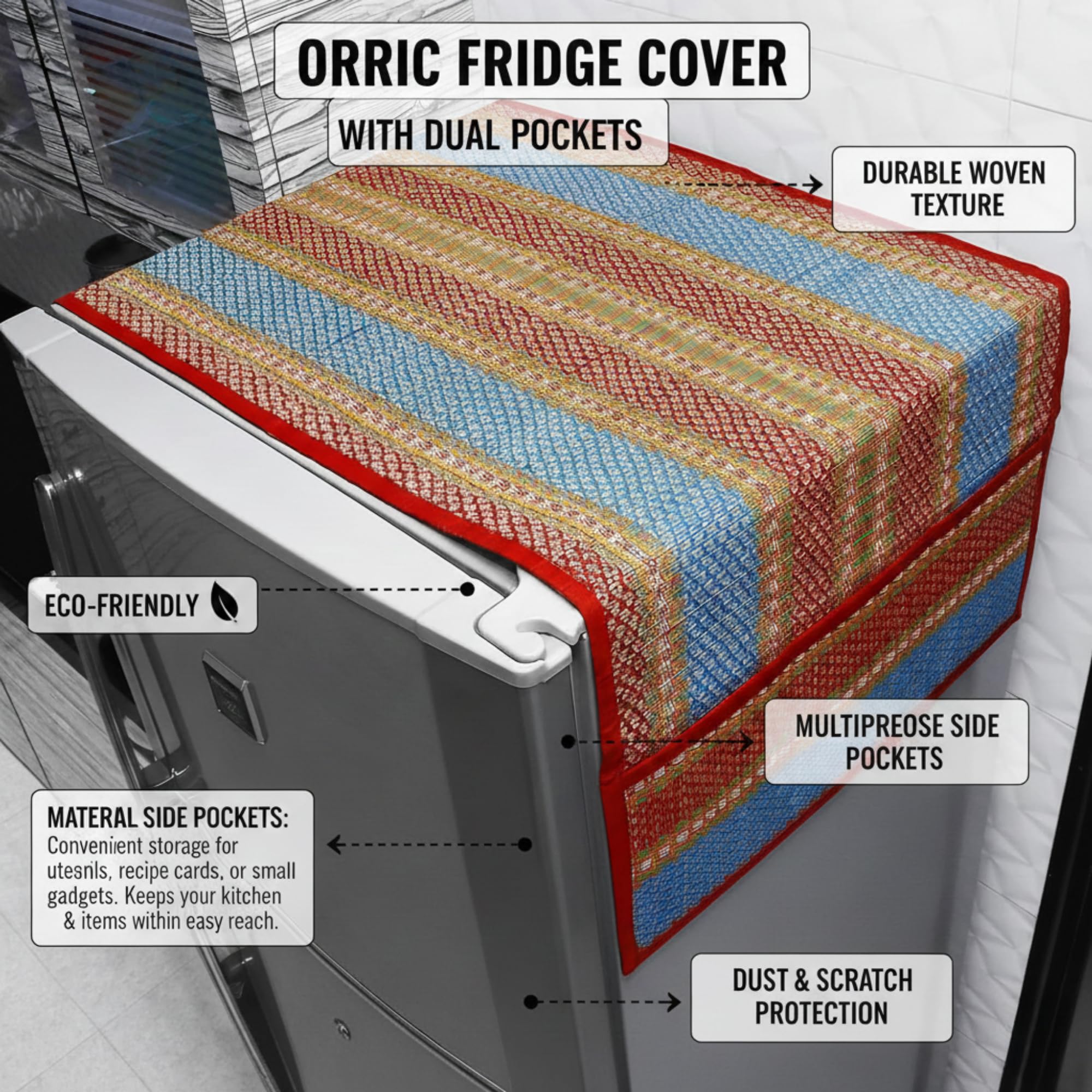 Eco-Friendly Fridge Cover - Handwoven Madurkathi -4 Eco-Friendly Fridge Cover - Handwoven Madurkathi -4
