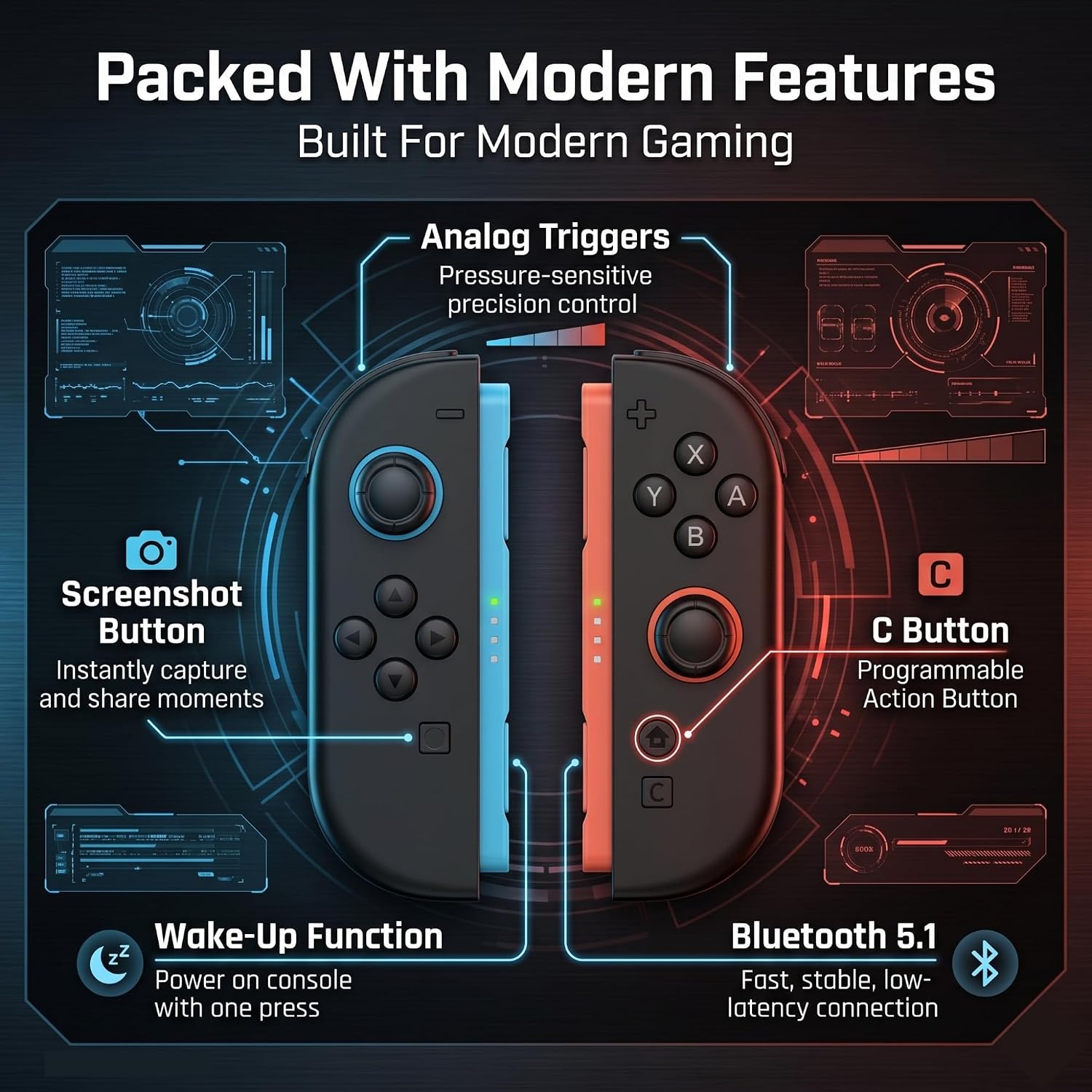 RAVYNX Wireless Controllers compatible with Switch 2 (L)/(R) Light Blue and Light Red with Soft Silicone Cover Cases, Thumbstick Grip Caps, Wrist Straps, Motion Controls, HD Rumble, Magnetic Connection, Bluetooth 5.1