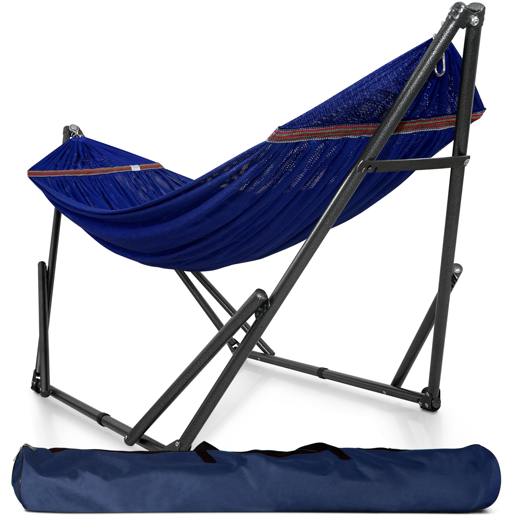 Tranquillo Camping Hammock and Stand, Collapsible Camping Hammock and Stand, 600 lbs Capacity Foldable Hammock for 2 Persons, Premium Noiseless No Screws Heavy Duty Multifunctional Stand, Blue