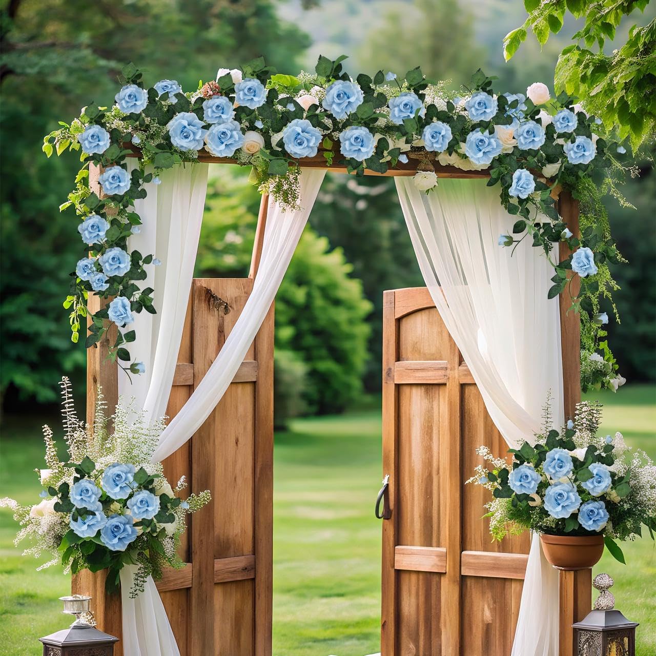 ZIFTY 5Pcs 32.5FT Blue Flower Garland Fake Flower Vines Faux Artificial Floral Garland Hanging Rose Ivy for Wedding Decortions Arch Garden Ceremony Background Outdoor Wall Decor