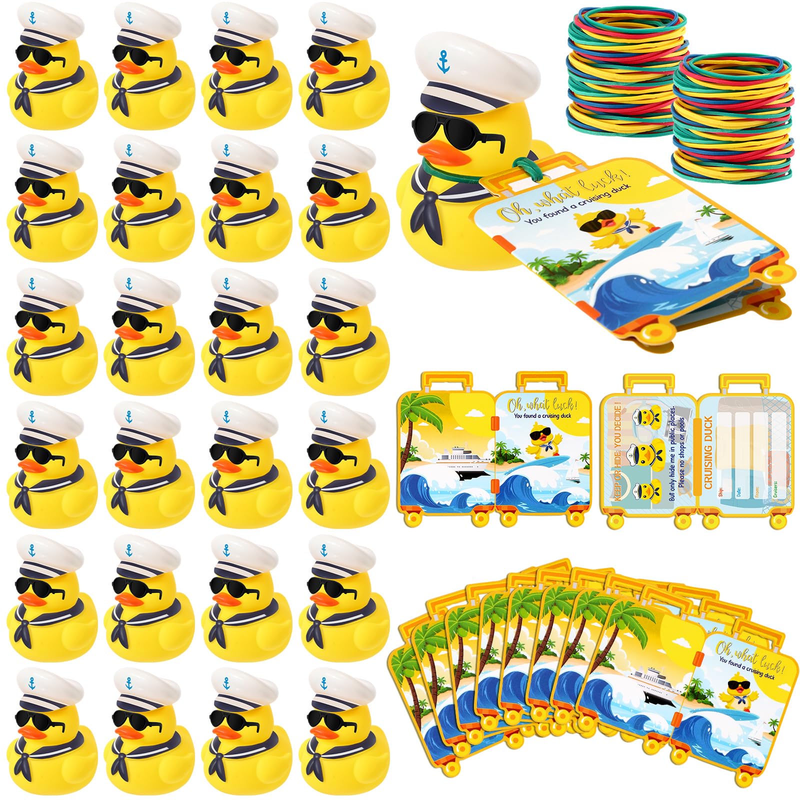12 Rubber Duck Tag Cruise Kits, 12pz Divertenti Papere Di Gomma Per Navi Da Crociera E 12pz Cruise Tag Con Elastici Anatre Di Gomma Gialle Per Crociere Bambini Studenti Feste Giochi Di Anatra