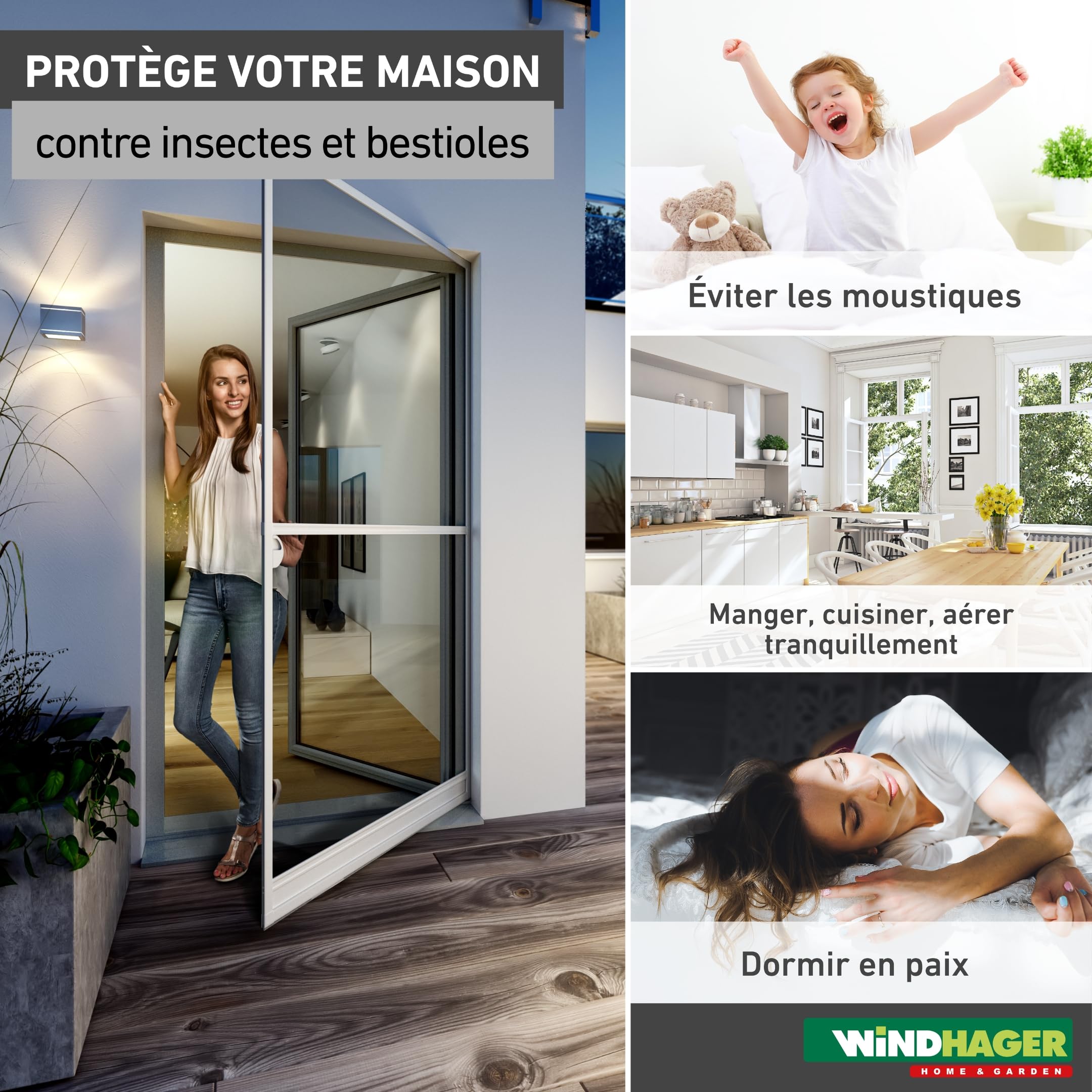 Windhager Moustiquaire de Porte Expert Cadre tendeur, Cadre pour Portes Battantes, 100 x 210 cm, anthracite, 03903