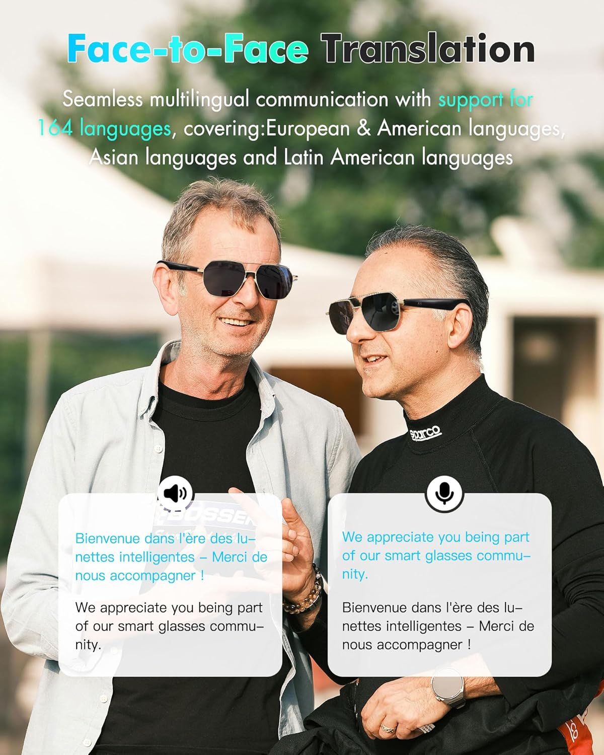 DUCO AI Translation Smart Glasses for Men Women with 160 Languages Bluetooth Polarized Sunglasses MS004
