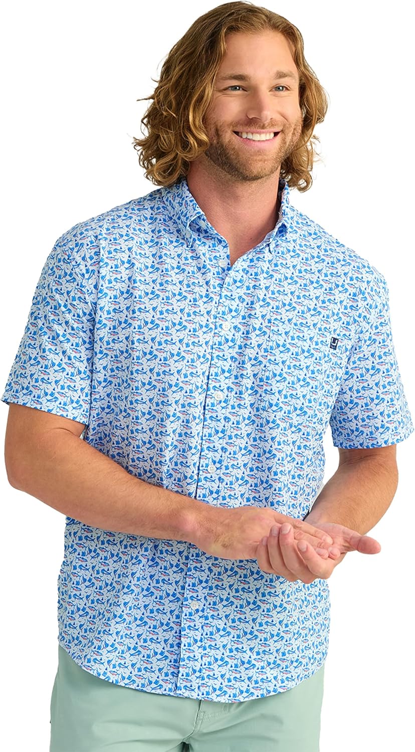 HUK - Men's KC Scott Patterned Kona Shirt, Performance Button Down Shirt