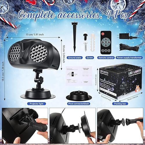 Miniatura 2 de 4 luces de proyector de copo de nieve de Navidad para exteriores, impermeables, luces LED giratorias de nieve con control remoto para Navidad,