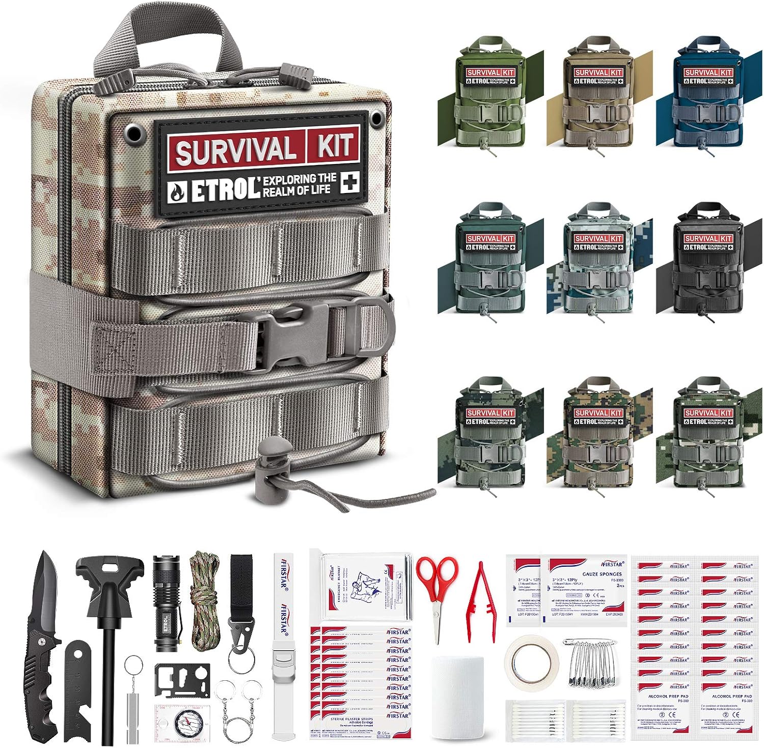 ETROL First Aid Kit, 126 Pcs Survival Gear Emergency Survival Kit - Compatible IFAK - 3L Military Tactical Gear Molle Pouch - Camping Gear Trauma Kit for Hiking Car Home Fishing Earthquake Travel