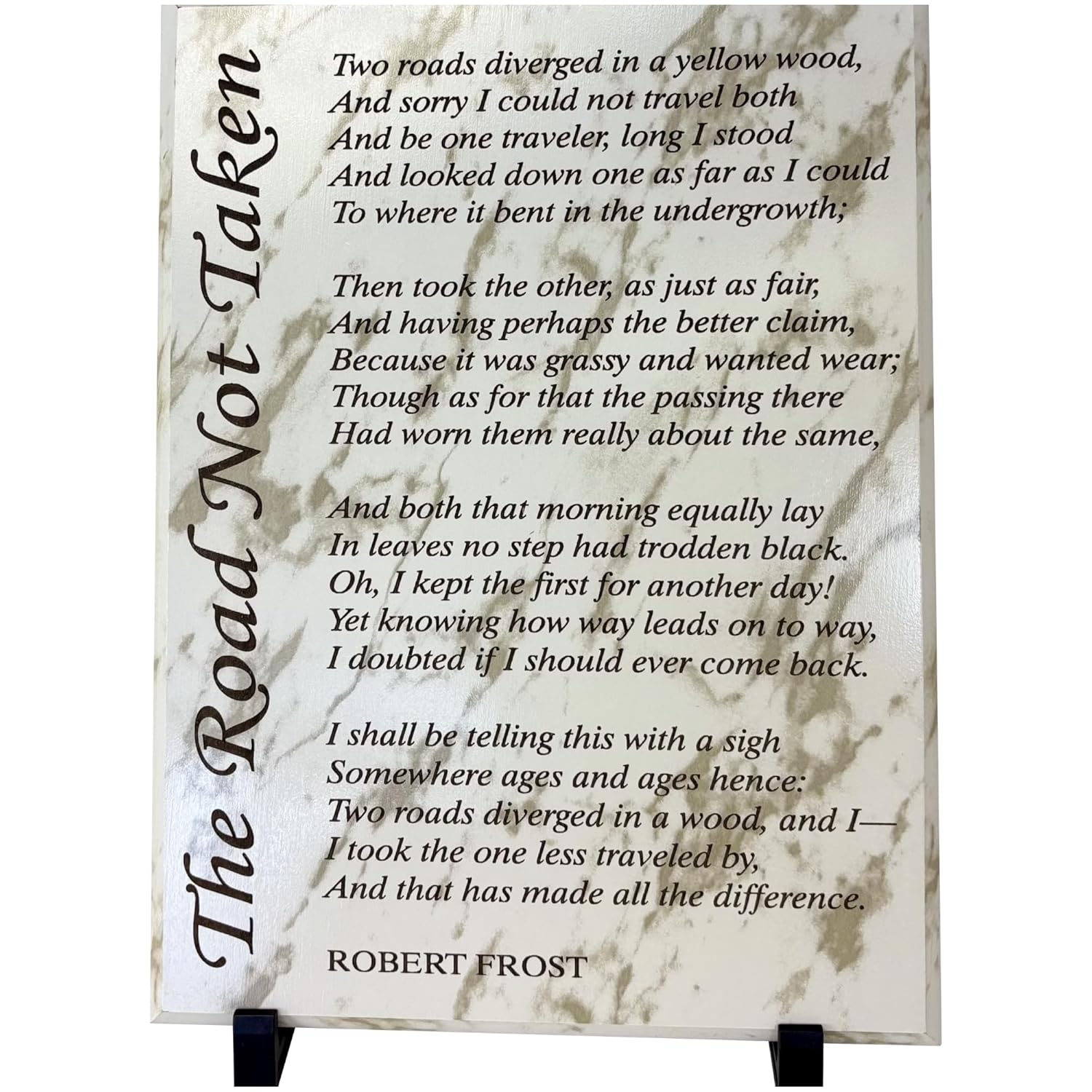The Road Not Taken Plaque  Robert Frost Poem Wall Art Sign  Engraved Wood  Inspirational Poetry Gift for Home, Office, Classroom  Literary Decor in Multiple Sizes (Marble Finish, 7x9 inch)