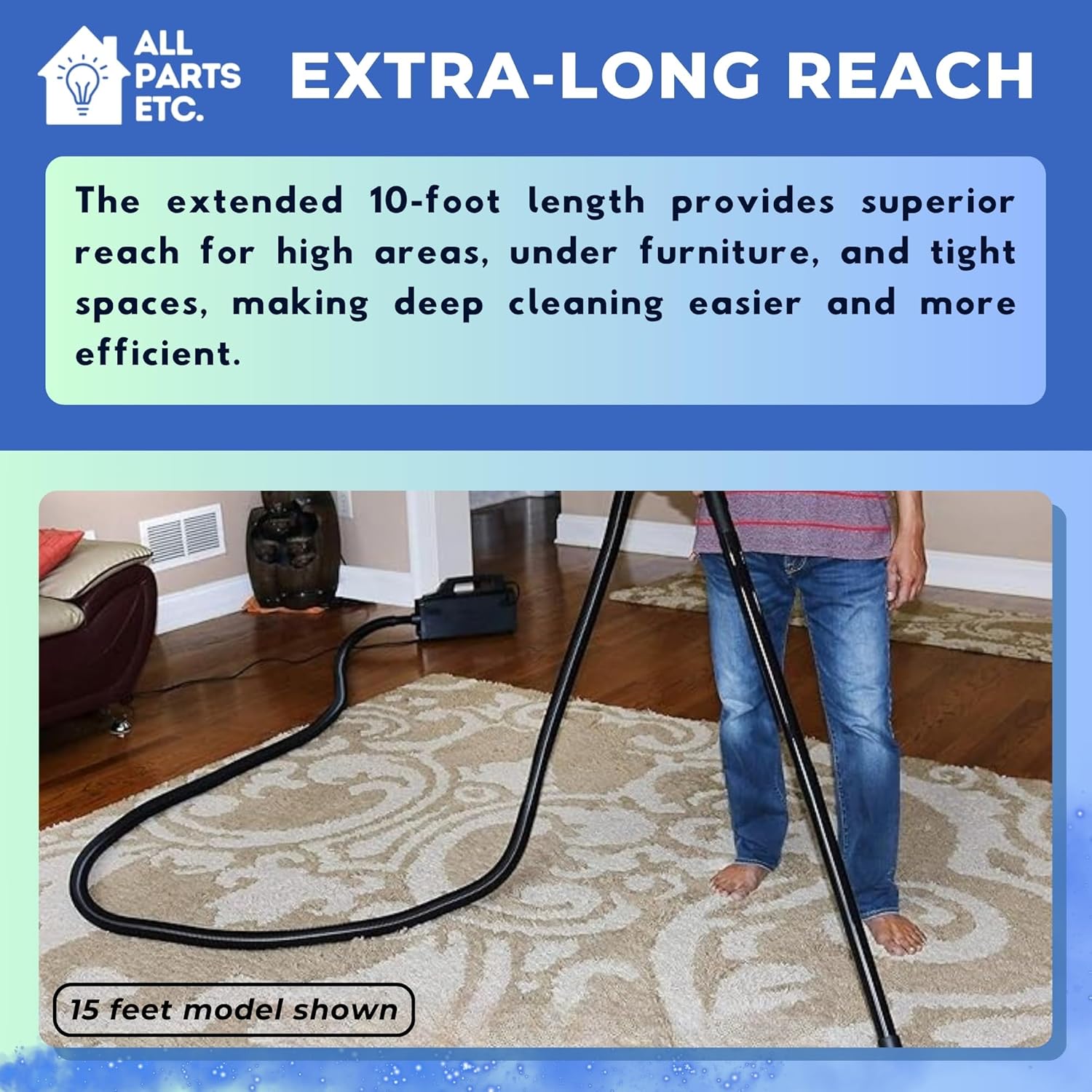 Replacement Hose for Oreck XL Canister Vacuum Attachments, Fits Shurlok or Friction Buster B Oreck Handheld Vacuum Models, Hose for Oreck Parts and Accessories (Non-Swivel, 10')