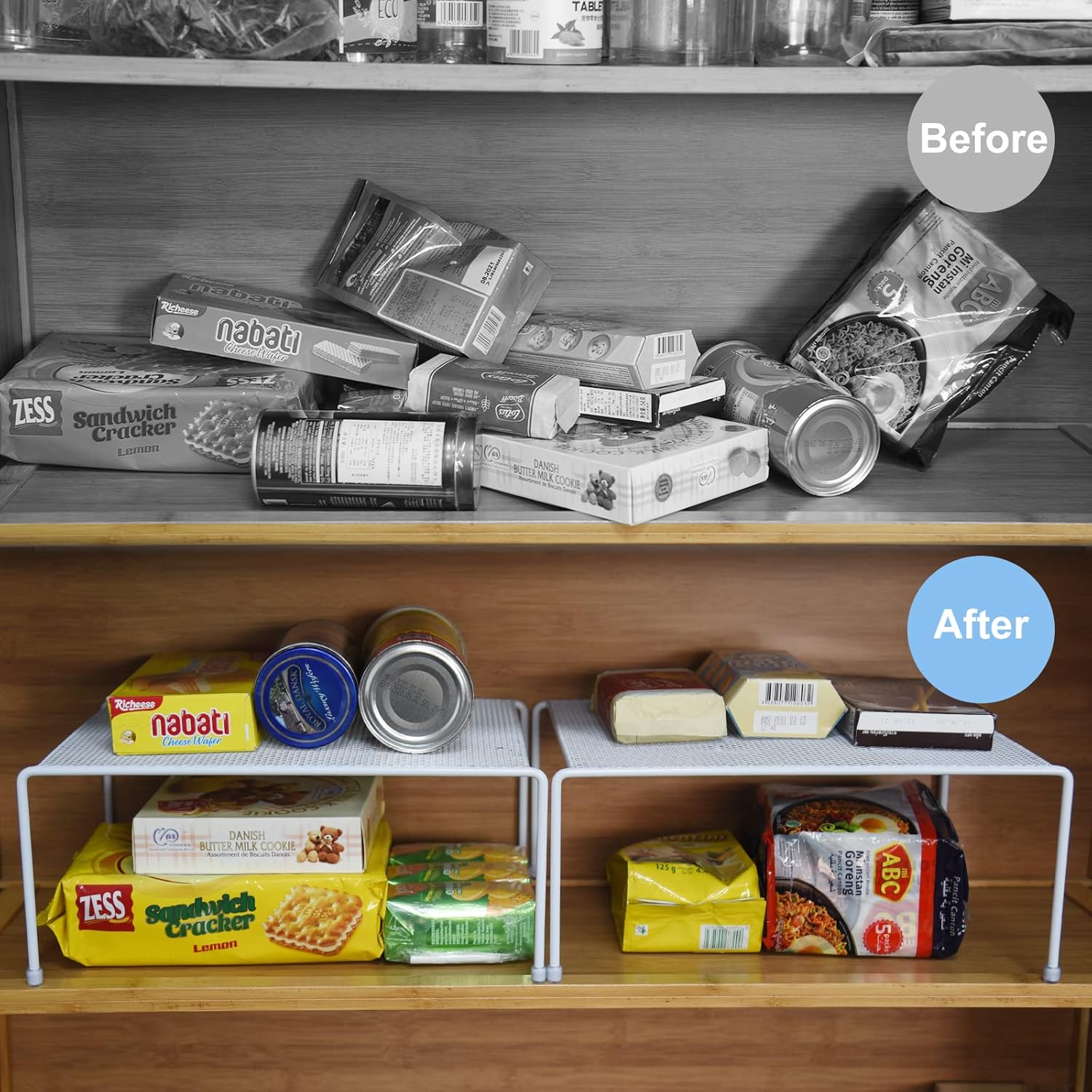 Rustproof Cabinet Organization Storage Shelves, Medium (13.1 x 10.2 Inch), Set of 4 (Black) - Counter and Cabinet Shelf, Storage Rack Organizer for Kitchen, Fridge, Bathroom