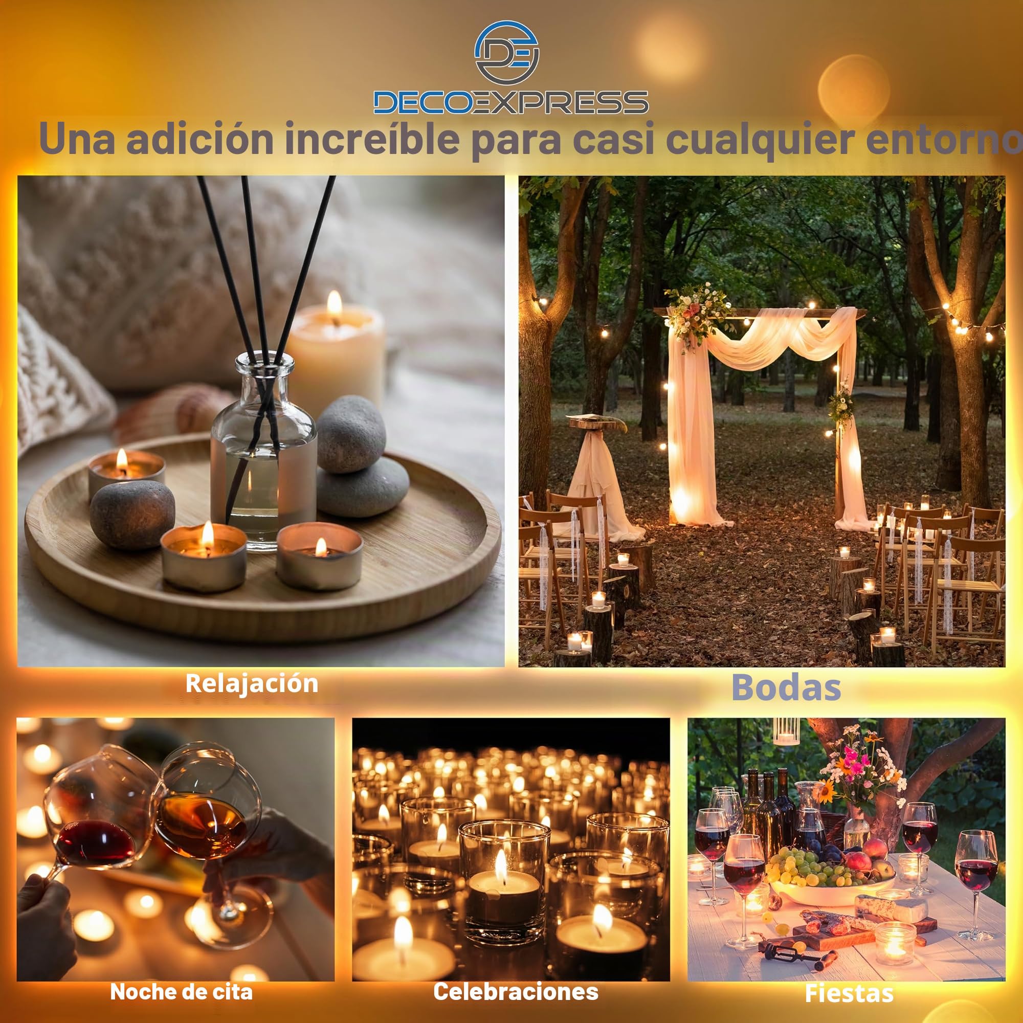 DECO EXPRESS Juego de Velas de 24, 25, 50, 100, 200, Velas Larga Duracion 10, 8 o 4 horas (Blanco 50/4 horas)
