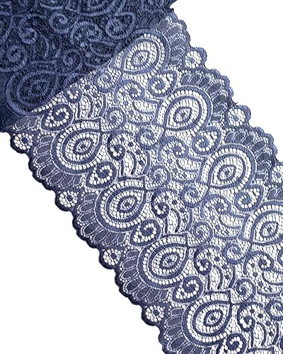 Miniatura 8 de Cinta elástica de encaje de 7.1in de ancho de 7.1in de ancho con flores para prendas de vestir, manualidades, adornos de ramo de boda, diademas,