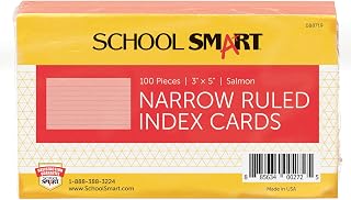School Smart Ruled Index Cards, 3 x 5 Inches, Salmon, Pack of 100