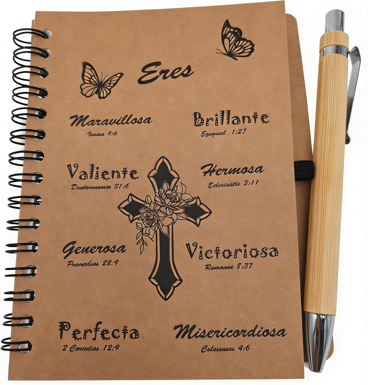 24Pcs/12 Sets Spanish Spiral Notebooks in 2 Styles with Bamboo Pens Regalos Cristianos en Español Eres Maravillosa Brillante Spanish Christian Gifts Religious Gifts in Spanish for Church Members Bible Study Groups image 2