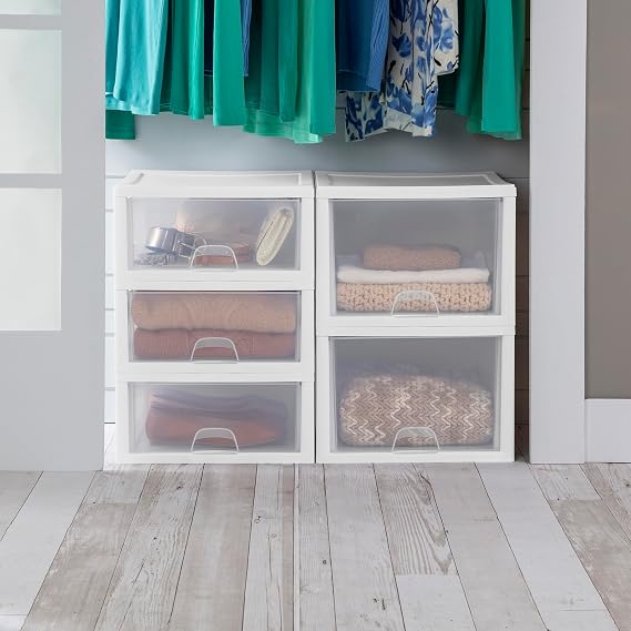 Sterilite Stacking Drawer Storage Organizer for Clothes, 16 Quart, 6-Pack