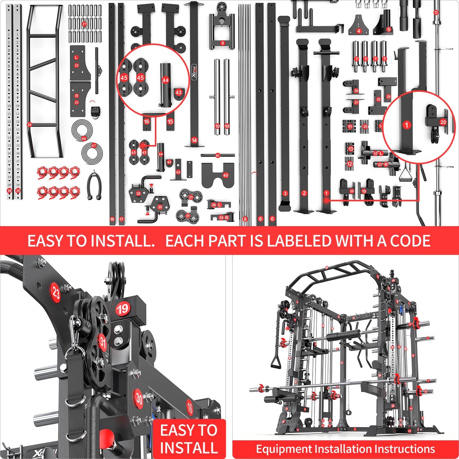 XGSW XINGESIWR XGSW Multi-Purpose Squat Rack – Smith Machine with Cable Crossover System - Image 7