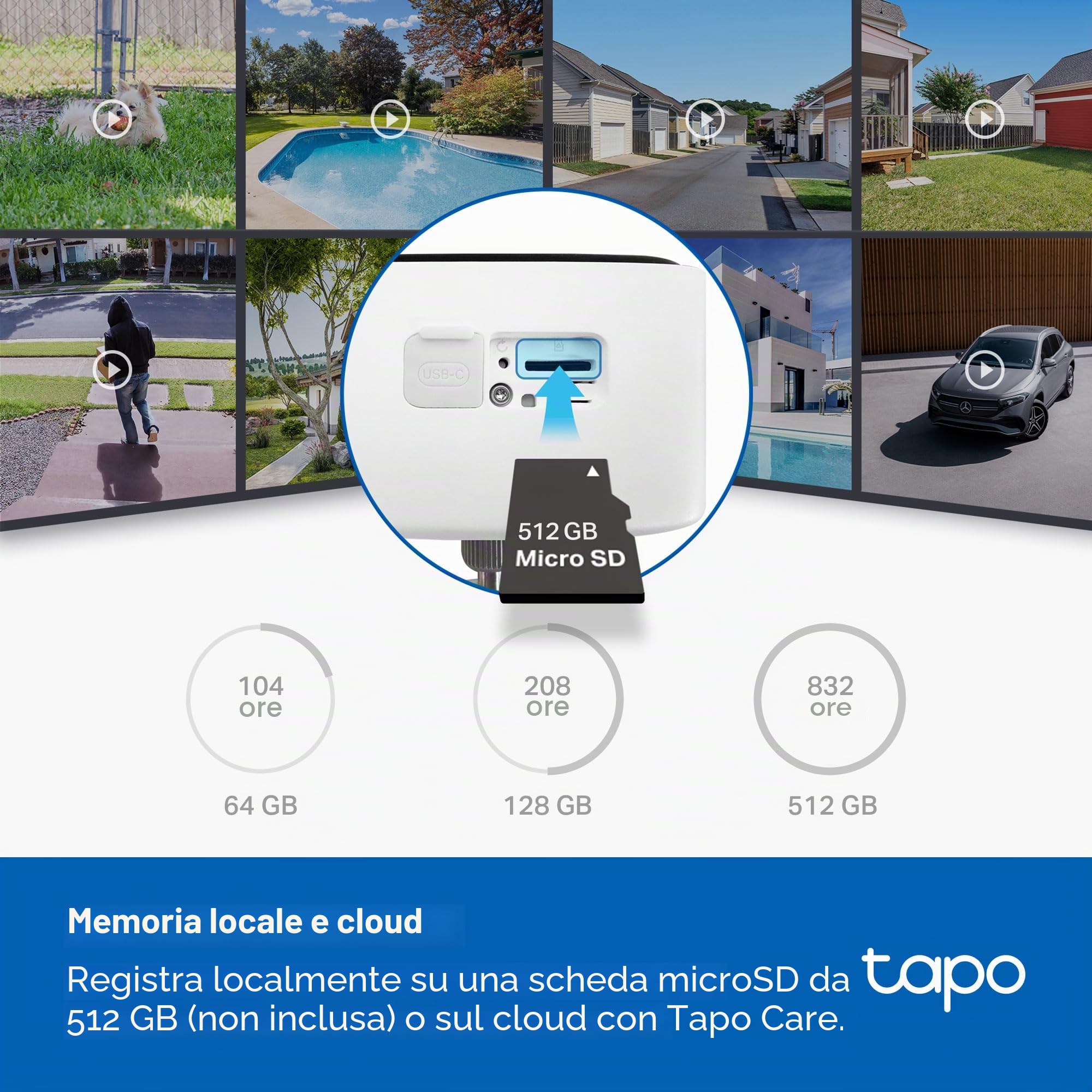 Tapo TP-Link C400 KIT Telecamera a batteria esterna con base a pannello solare, wireless, 1080P, rilevamento gratuito persone/veicolo, archiviazione SD/Cloud, visione notturna a colori, nessun hub