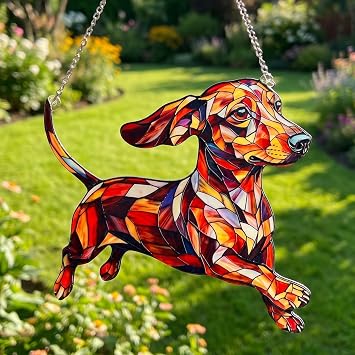 Stained Glass Dog Suncatcher Window Hanging, Colorful Dog Sun Catcher for Window Home Decor Gift for Dog Lovers Pet Owners Women