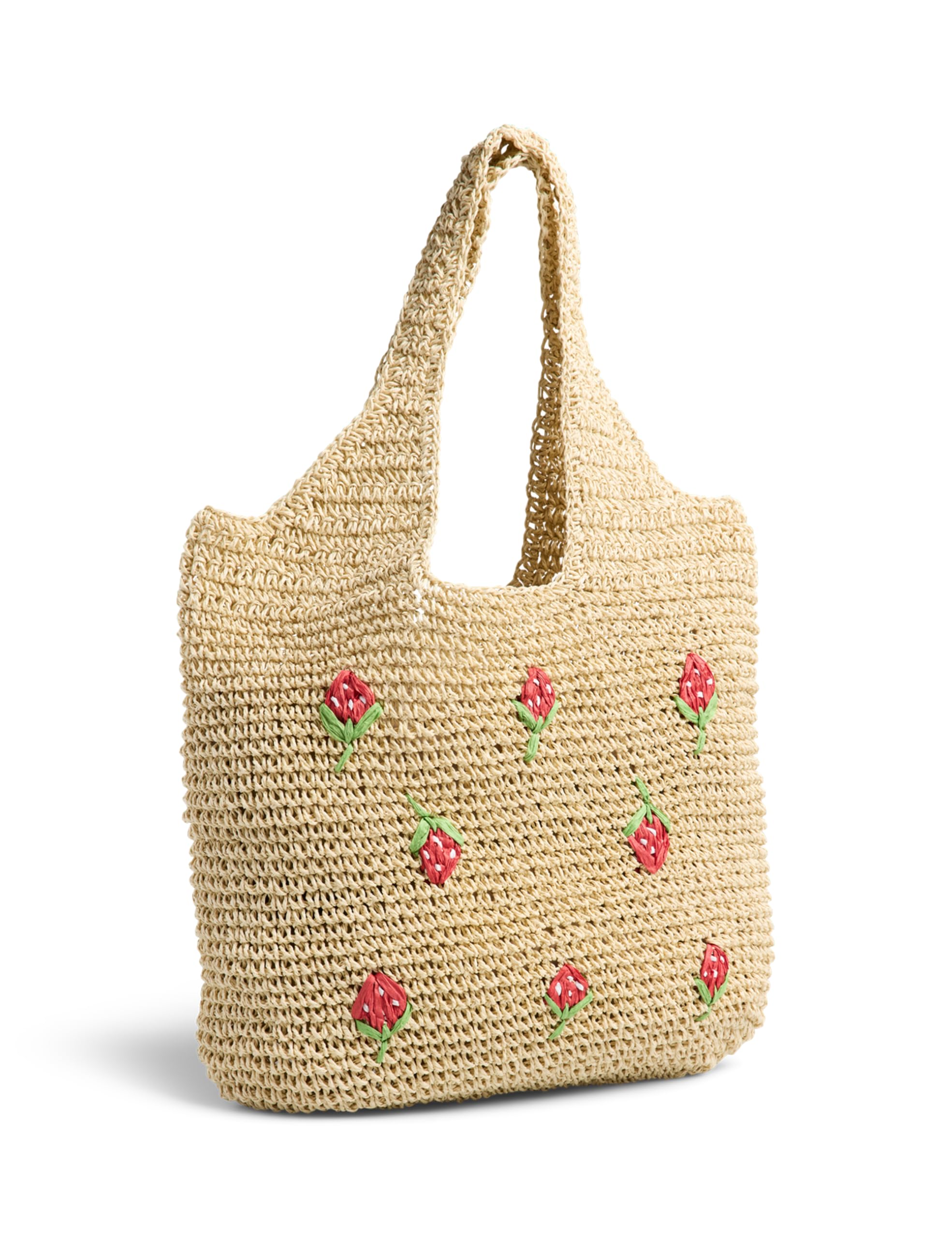 Pieces Beige Pckelly Straw Shopper Tote Bag In Nature Strawberry