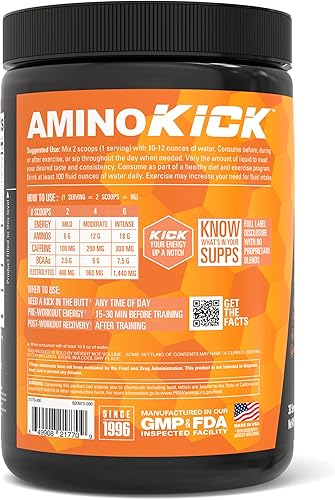 Vista 15 de NutraBio Amino Kick - BCAA en polvo con cafeína natural - Suplemento de aminoácidos para energía, hidratación y recuperación - BCAA, electrolitos