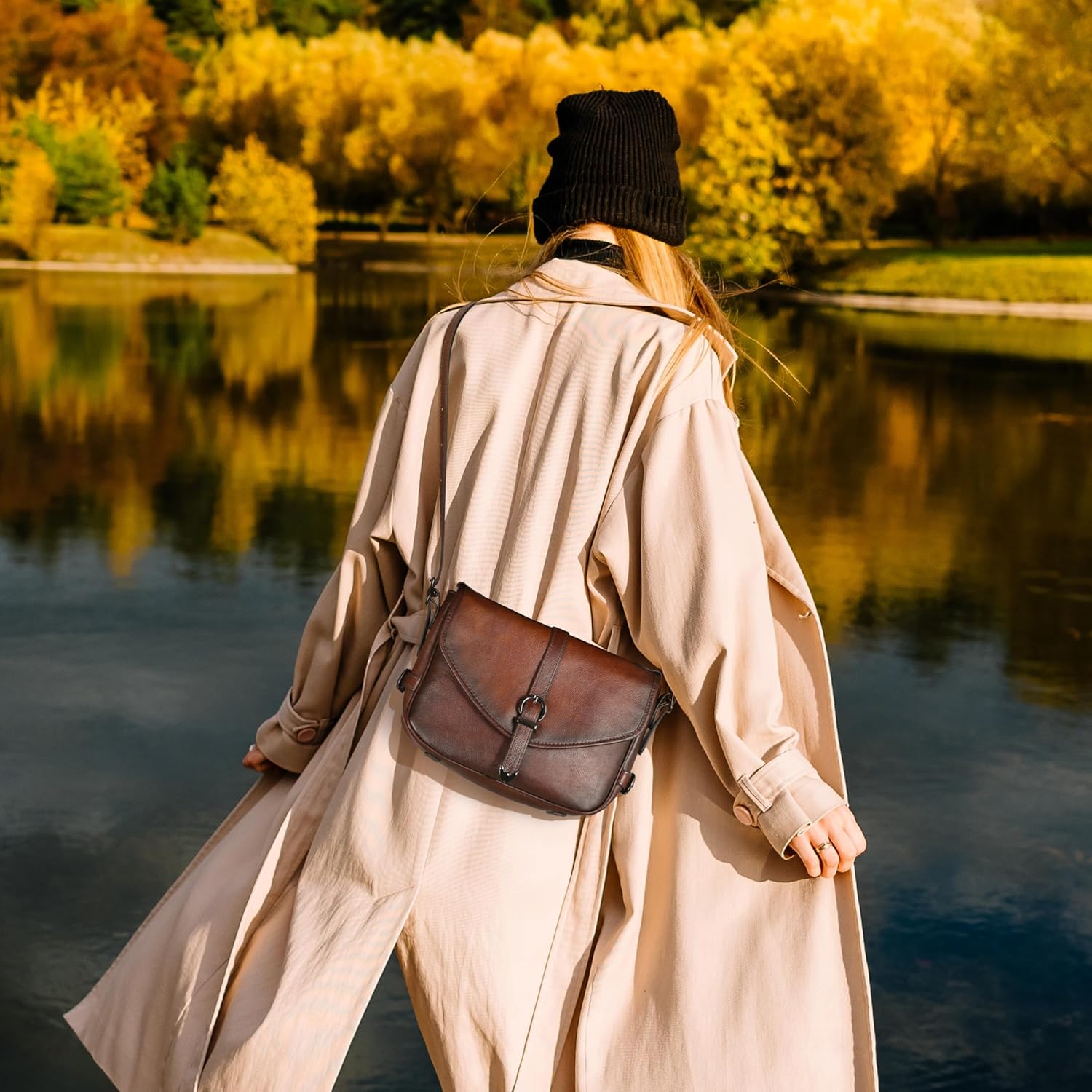 Iswee Genuine Leather Crossbody Bag for Women Lightweight Medium Shoulder Purse with Adjustable Strap Travel Satchel Handbags | Leather, Designer Purse, Medium Size, Travel - Image 2