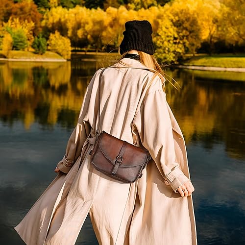 Miniatura 2 de Iswee Bolsos cruzados de cuero para mujer, bolso de hombro, tamaño mediano, bolso de sillín de viaje