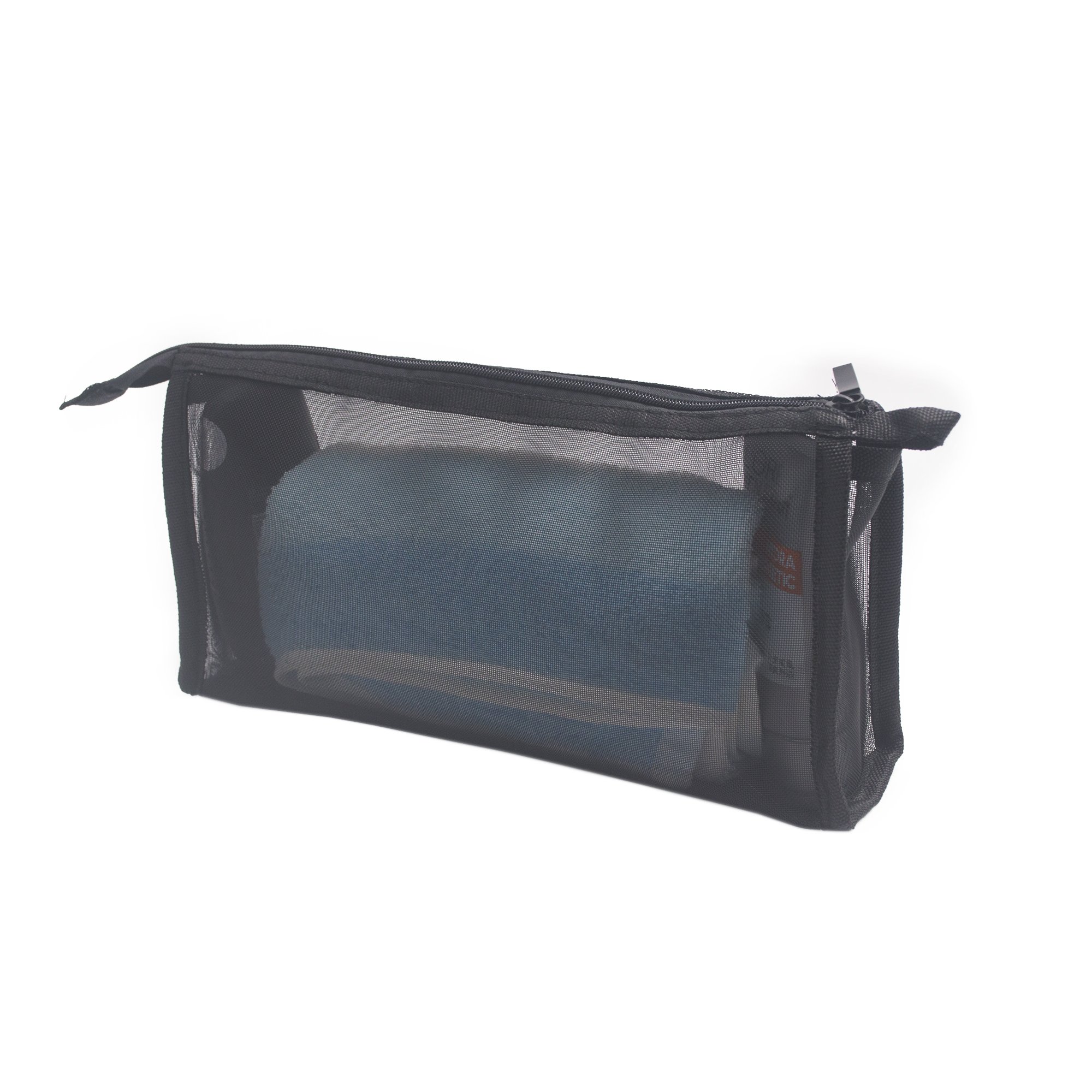 AnziroseSmall Travel Toiletry Bag Case Meshy Transparent Pouch with Zipper for Man and Woman (S 9.5x5x2in)