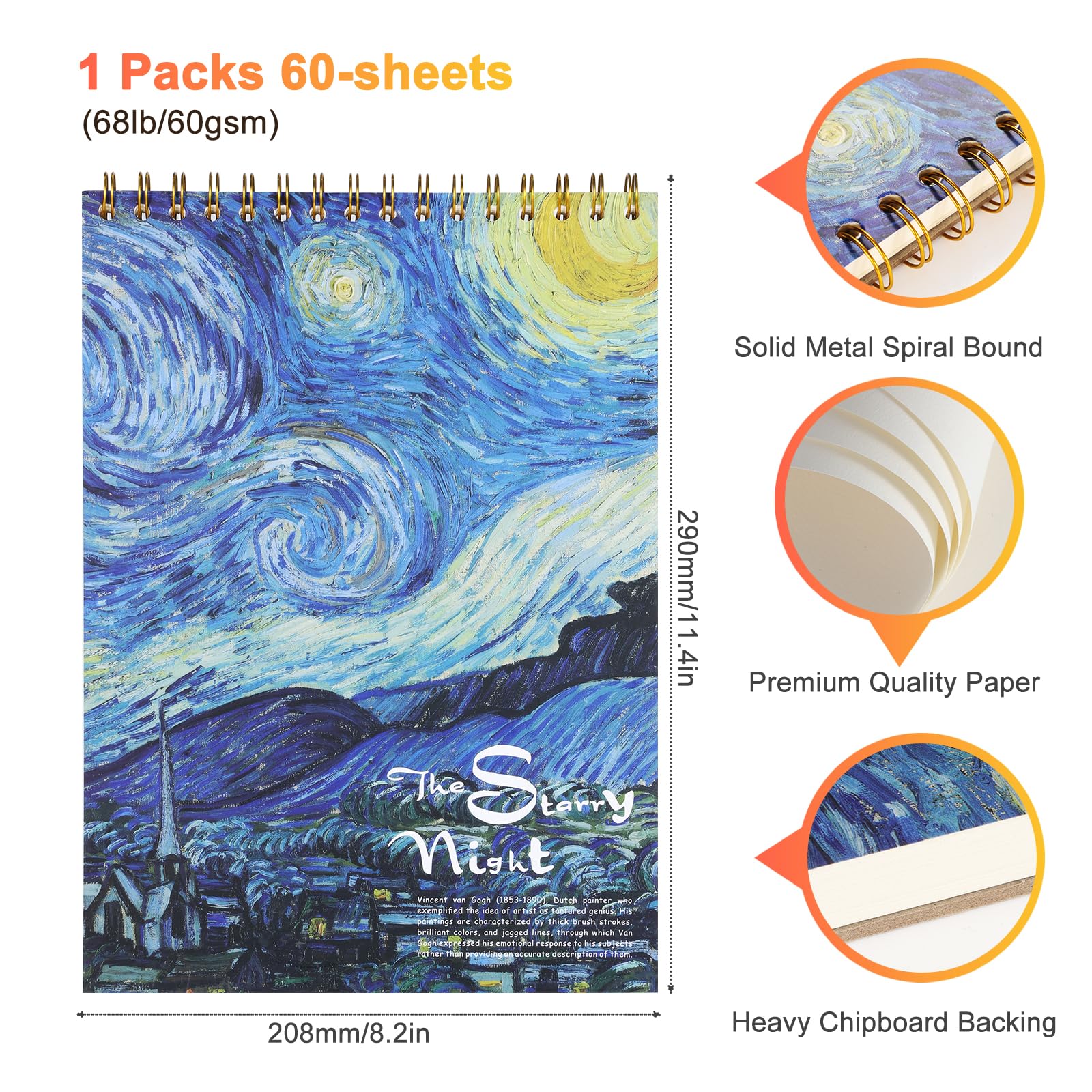 Spiral Bound Art Pad 9x12 Sketch Book - 60 Sheet Spiral Bound Drawing ...