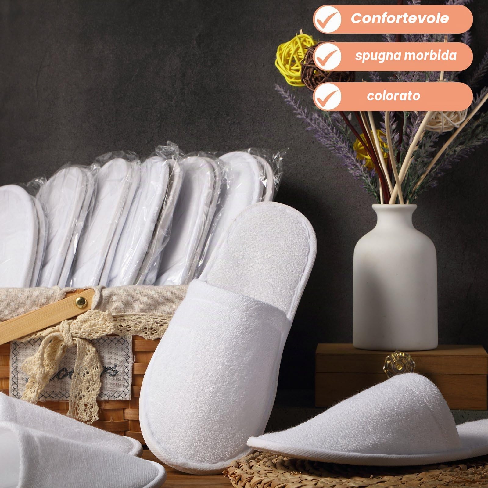 Geyoga 24 paia di pantofole usa e getta per gli ospiti, 2 dimensioni, in cotone, per hotel, spa, casa, laurea, festa di nozze, senza scarpe, per casa, viaggi, confezionate singolarmente