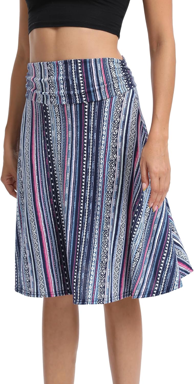 Urban CoCo Women's Ruched High Waist Knee Length Jersey A-Line Stretchy Flared Casual Skirt - Image 4